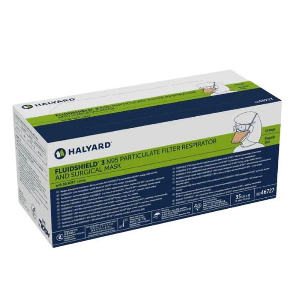 Halyard Fluidshield 46827: N95 Particulate Filter Respirator Mask (Small), Level 3 - Carton -6 x 35 -210 Masks
