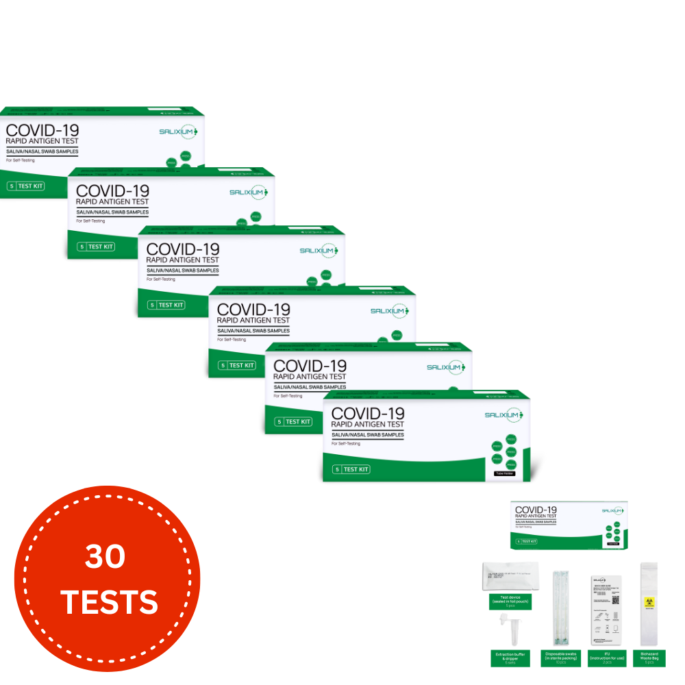 Salixium– COVID-19 Antigen Rapid Self Test (Saliva / Nasal) - 6 x 5 Test Packs (30 Tests)